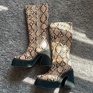 Snakeskin Platform Knee High Boots - US 6-6.5